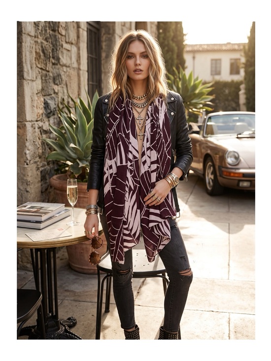 Liebeskind Accessories - new Liebeskind Berlin 𑁍 Woven Jungle Leaf Print Scarf 𑁍 Wine 𑁍 Made in India